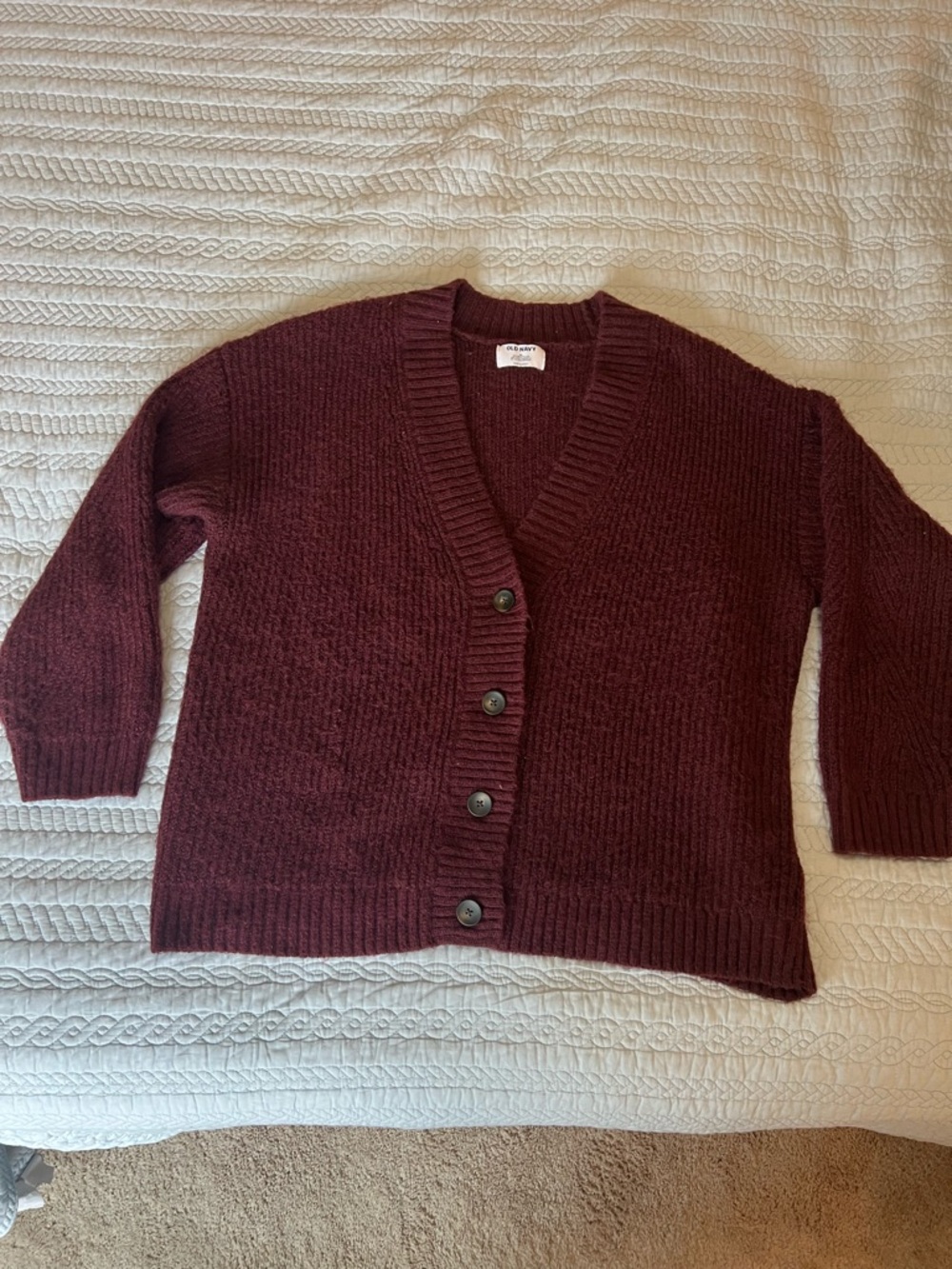 Old Navy Burgundy V-Neck Button Oversized Cardigan